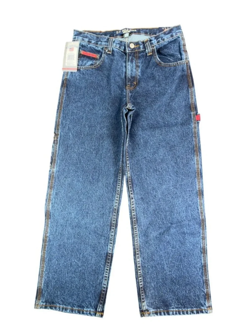 U.S. Polo Assn Carpenter Jeans Boys 14 Blue Cotton Easy Fit Utility NWT